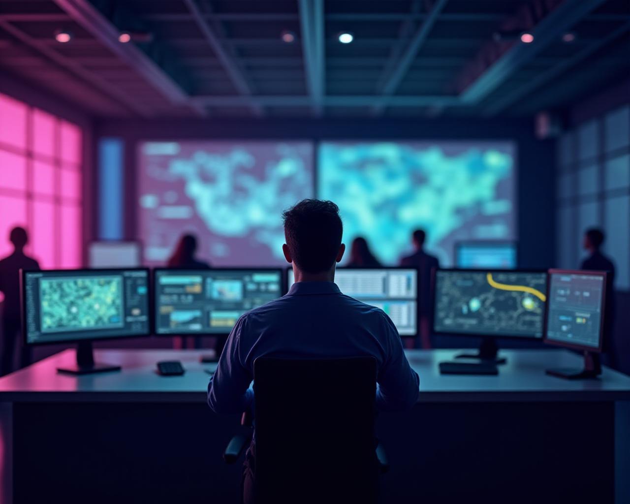 Modern logistics operations center with professional dispatchers